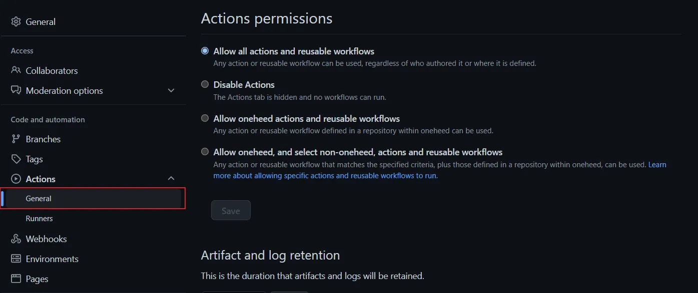 Actions permissions